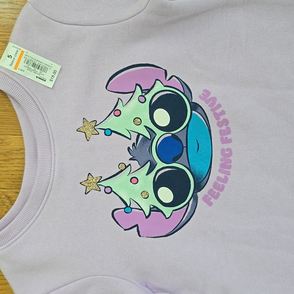 JUMPING BEANS DISNEY GIRLS PURPLE "STITCH" FLEECE HOLIDAY SWEATSHIRT SIZE 5 - Picture 2 of 9